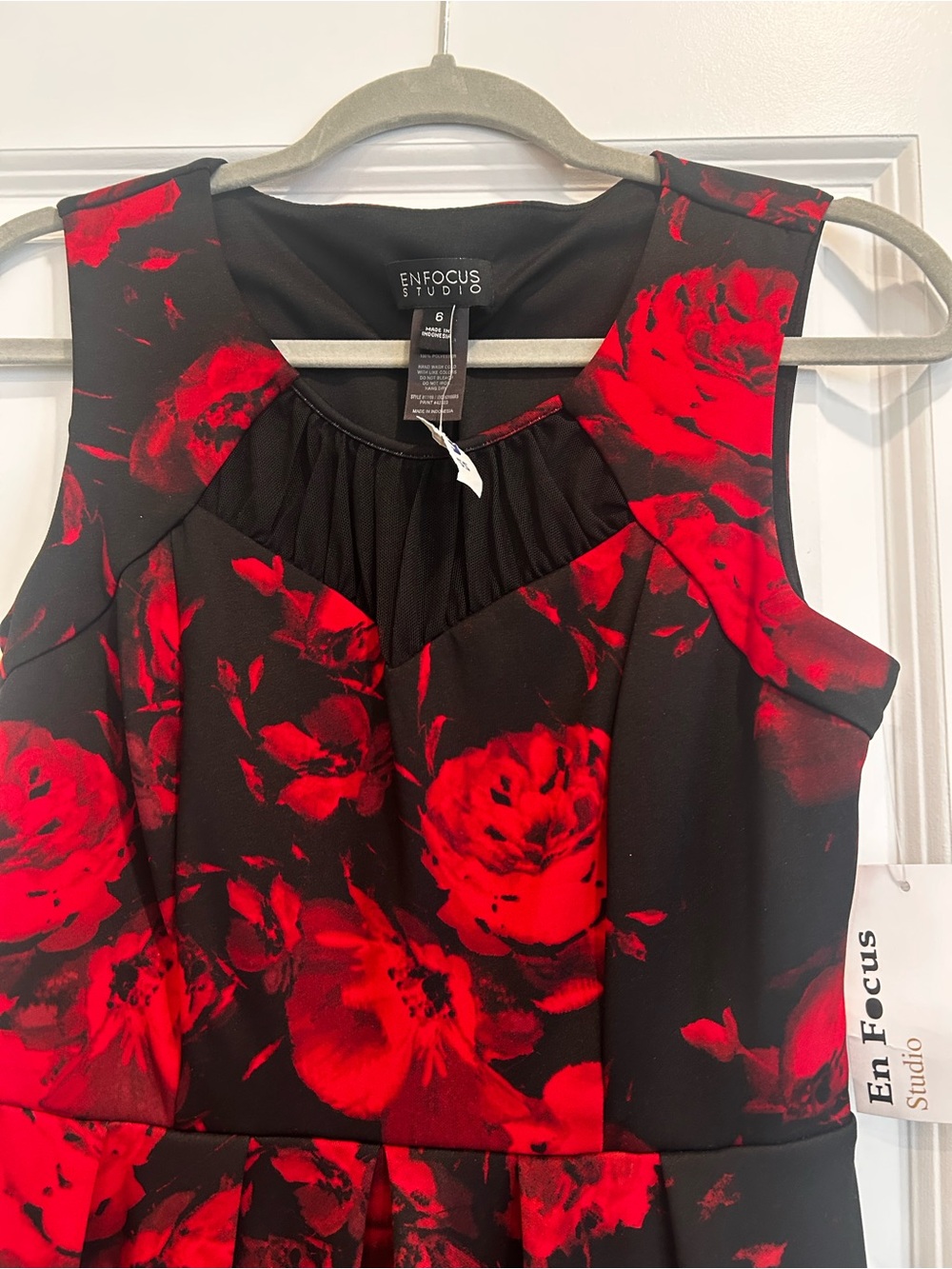 Enfocus Studio Black Dress with Red Floral Print